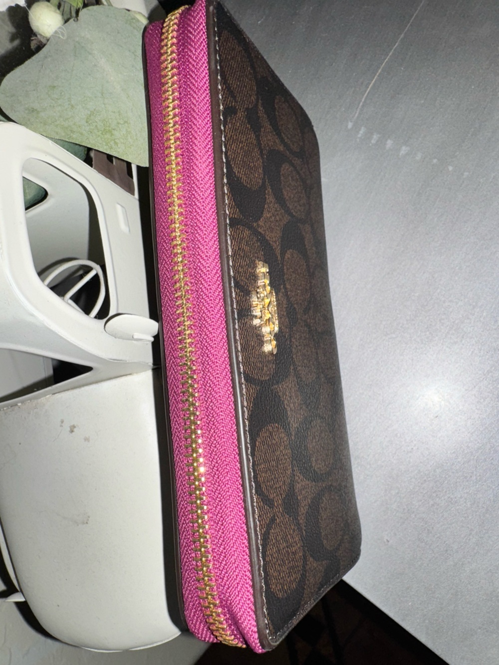 Coach Long Zip Around Leather Wallet In Sig Canvas (Brown / Dark Magenta) - EUC - Picture 9 of 13